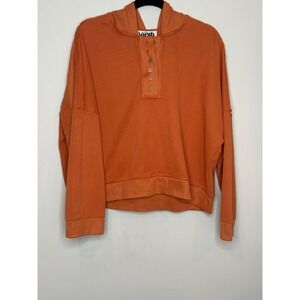 One Eleven North Orange Button Front Thermal Henley Hoodie Medium
